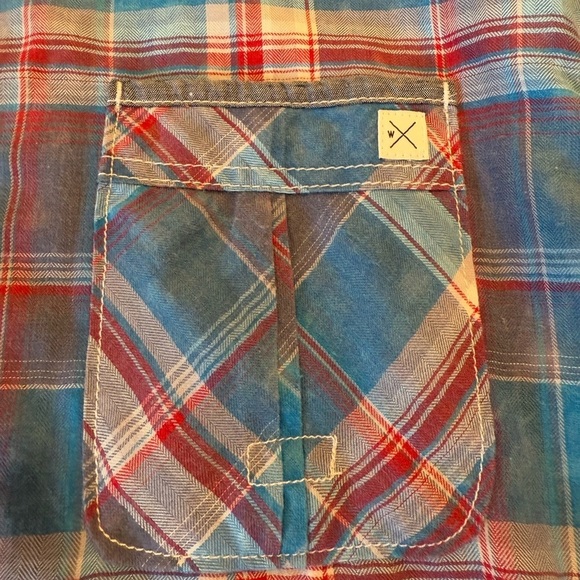 Buckle Depart West Plaid Lightweight Cotton Button Down Shirt Large Blue Grey - Picture 7 of 15